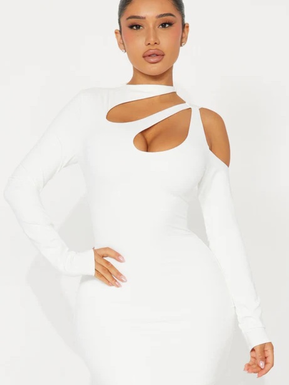 White Cutout One-Shoulder Bodycon Dress
